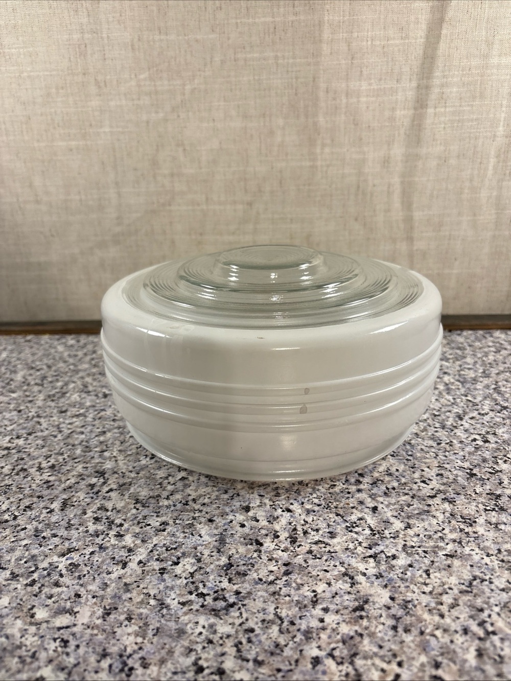 Vintage White And Clear Glass Shade For 1950s Bathroom Ceiling Light Fixture